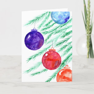 Cartão De Festividades Christmas Watercolor Ornaments New Year Holiday