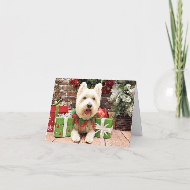 Cartão De Festividades Christmas - Westie - Lucky (Frente)