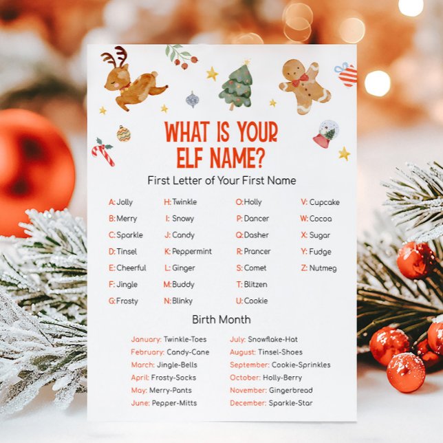 Cartão De Festividades Christmas What is your Elf Name Game (Christmas Party Games )