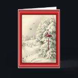 Cartão De Festividades Christmas White Winter Wonderland Card<br><div class="desc">Vintage Christmas design. A beautiful white winter wonderland with a little red bird house. Enjoy.</div>