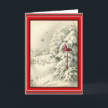 Cartão De Festividades Christmas White Winter Wonderland Card<br><div class="desc">Vintage Christmas design. A beautiful white winter wonderland with a little red bird house. Enjoy.</div>