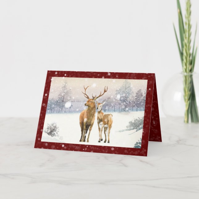 Cartão De Festividades Christmas Winter Scene Deer Snow Nature Christmas (Frente)
