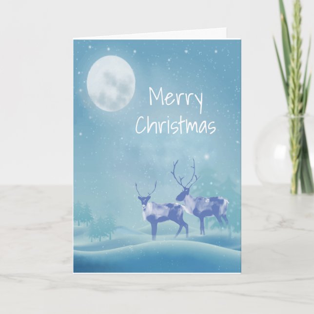 Cartão De Festividades Christmas Winter Snow Full  Moon Reindeer Animal (Frente)