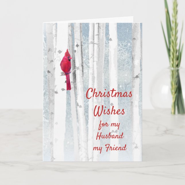 Cartão De Festividades Christmas Wishes Red Cardinal Husband Friend (Frente)