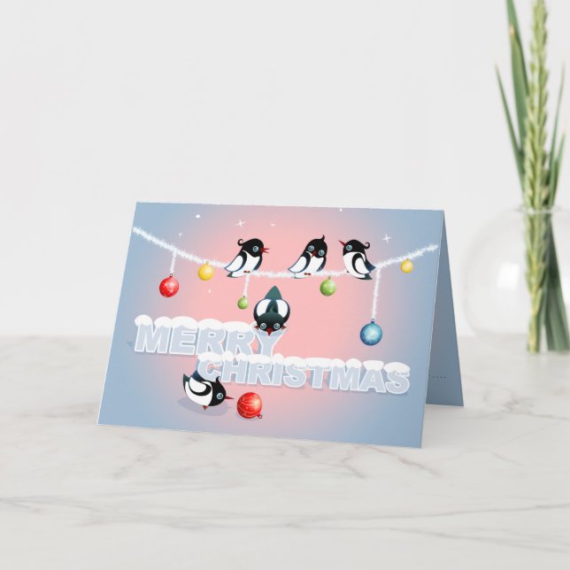 Cartão De Festividades Christmas with Magpies and Bubbles 2 (Frente)