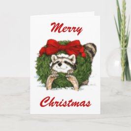 Cartão De Festividades Christmas Wreath Decoration And Raccoon