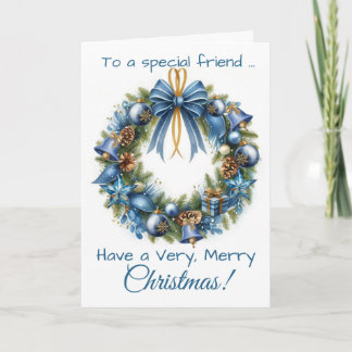 Cartão De Festividades Christmas Wreath in Blue & Gold for Friend
