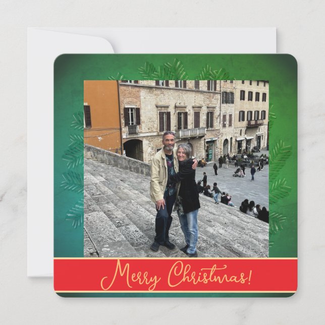 Cartão De Festividades Christmas Wreath + Photo Flat Holiday Card (Frente)