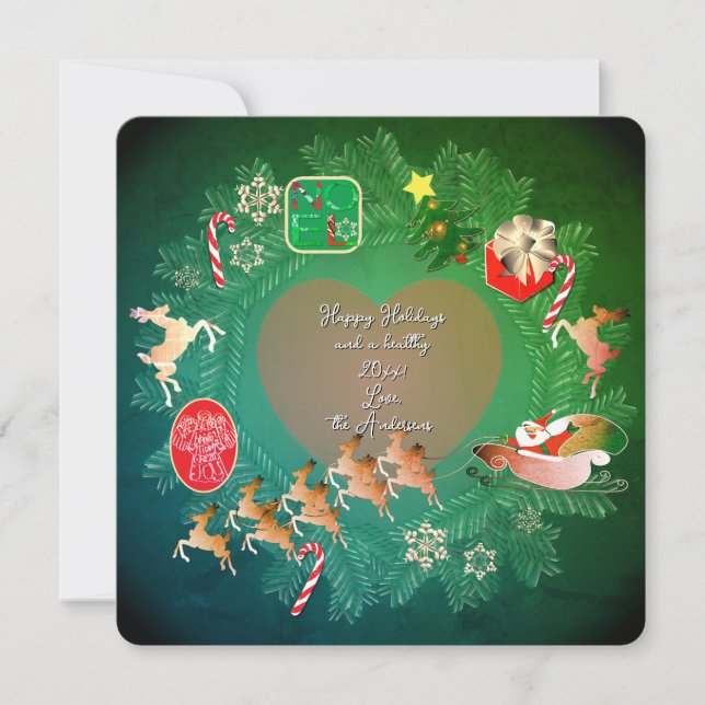Cartão De Festividades Christmas Wreath + Photo Flat Holiday Card (Frente)