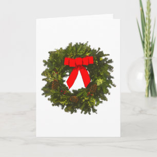 Cartão De Festividades Christmas Wreath with Pine Cones and Red Bow