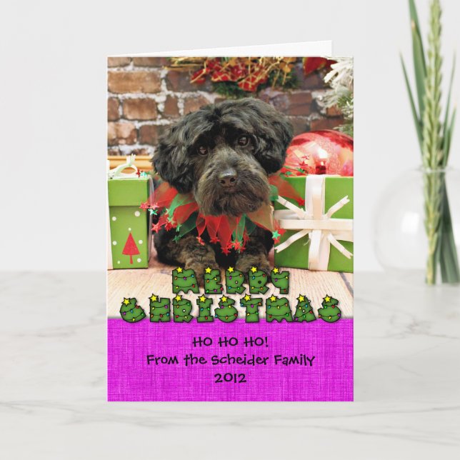 Cartão De Festividades Christmas - YorkiePoo - Hannah (Frente)