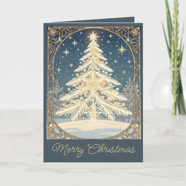 Cartão De Festividades Christmas Yule Tree Snowflake Branches Art Nouveau (Frente)