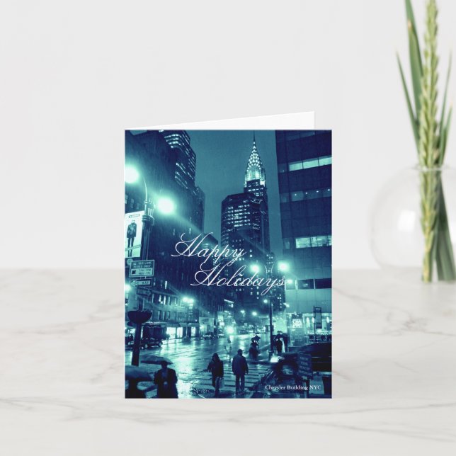 Cartão De Festividades Chrysler Building NYC Blue Holidays Card (Frente)