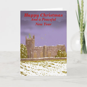 Cartão De Festividades Church Scene Christmas Card customizable.
