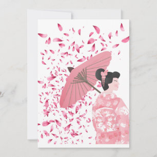 Cartão De Festividades Chuva Floral Branca e Rosa Japonês