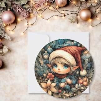 Cartão De Festividades Ciclo de Natal Whimsical Elf Personalizável