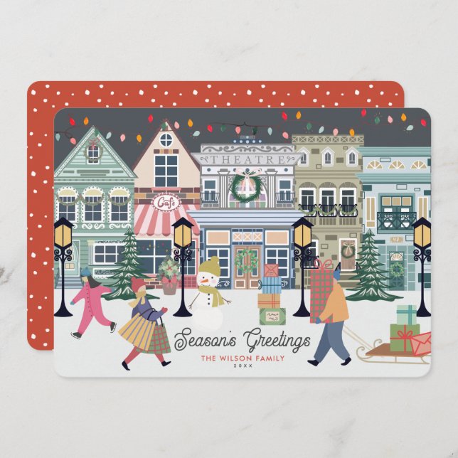 Cartão De Festividades Cidade natalícia do inverno (Frente/Verso)