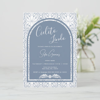 Cartão De Festividades Cielito Lindo Mexican Blue Folk Art Invitation