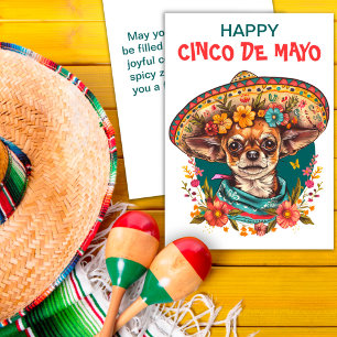 Cartão De Festividades Cinco de Mayo Chihuahua Vestindo Sombrero & Serape