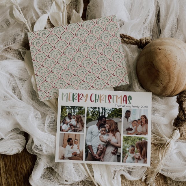 Cartão De Festividades Cinco Foto do Natal Colorido Festivo (Criador carregado)