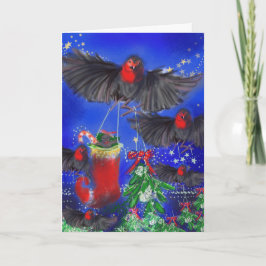 Cartão De Festividades Cinco Robins com estoque Mistletoe Xmas
