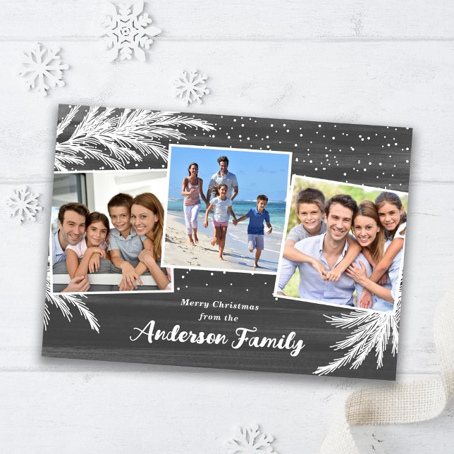 Cartão De Festividades Cinza 3 Fotografias do Natal (Criador carregado)