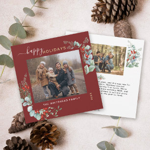 Cartão De Festividades Cinza Botânica Aquarela Borgonha Elegante