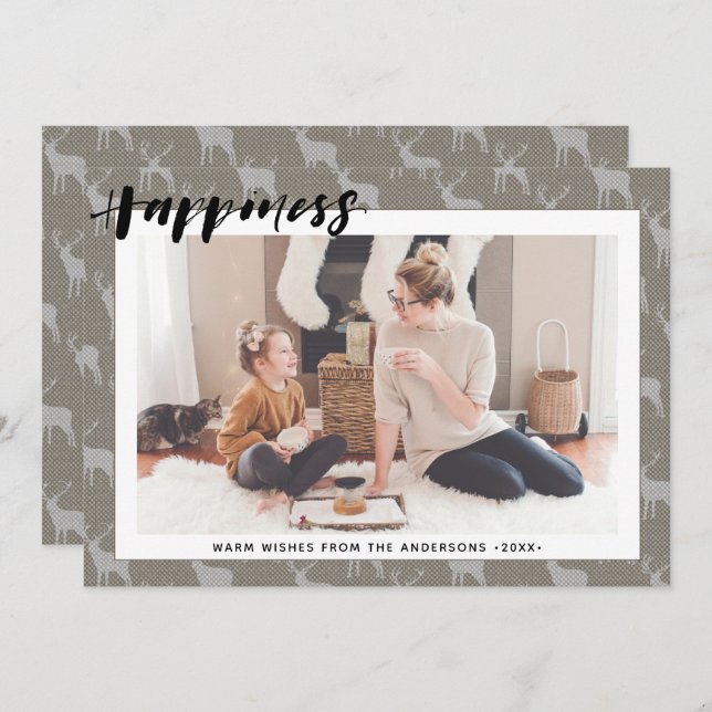 Cartão De Festividades Cinza Castanho Russo Burcolo Simples FELICIDADE (Frente/Verso)