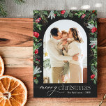 Cartão De Festividades Cinza Chic Botanic Arch 1 Foto Feliz Natal<br><div class="desc">Esta coleção apresenta florais vermelhos de aquarela,  bagas e verde de inverno com tipografia moderna e elegante,  com padrão botânico de inverno.</div>