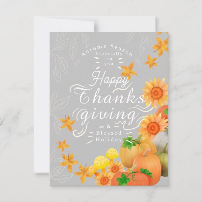 Cartão De Festividades Cinza de Abóbora de outono (Frente)