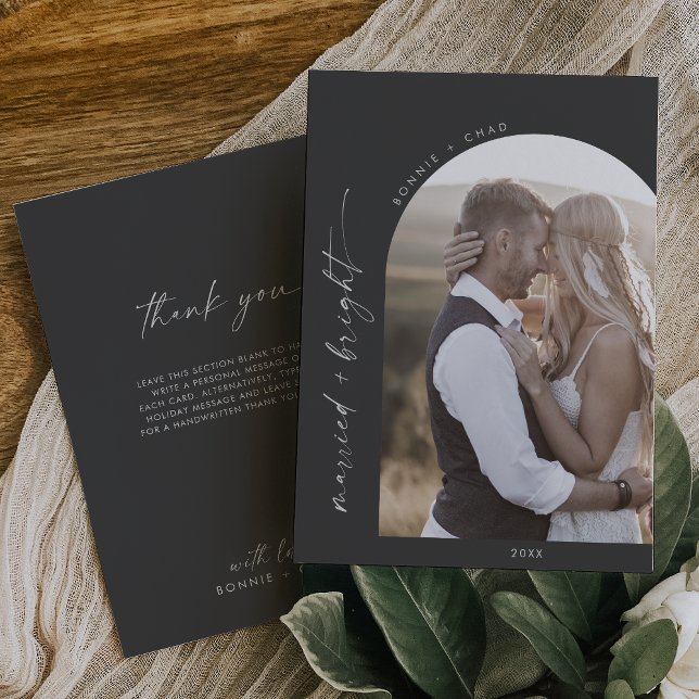 Cartão De Festividades Cinza de Arch Moderno Casada e Brilhante Obrigado (Criador carregado)