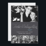 Cartão De Festividades Cinza e Silver Frohe Weihnachten Foto<br><div class="desc">Personalize estes belos e modernos cartões de natal de Natal ou de inverno com as suas fotografias familiares e a sua mensagem pessoal.</div>