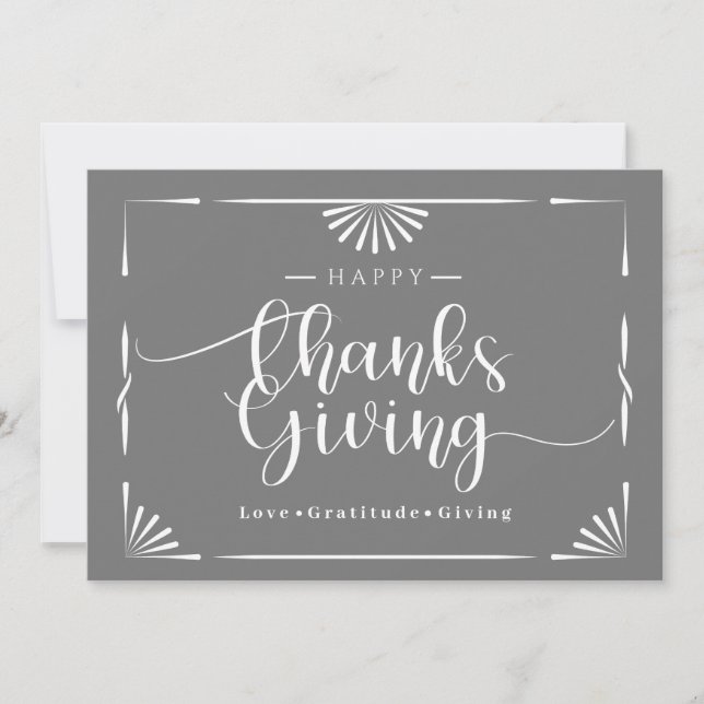 Cartão De Festividades Cinza Elegante Chic de Ação de Graças (Frente)