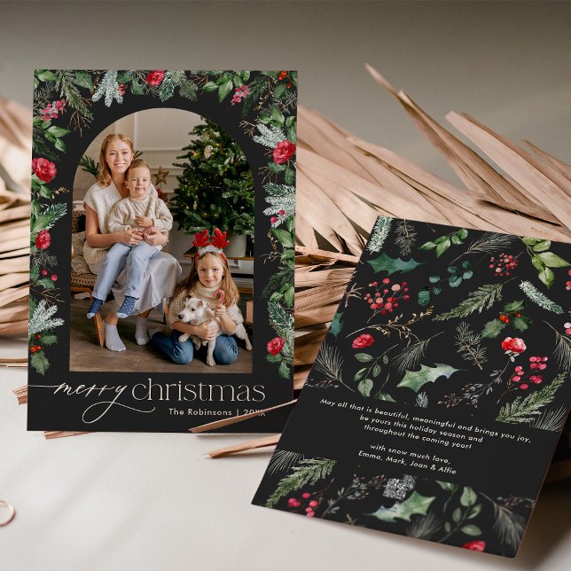 Cartão De Festividades Cinza Escura Chic Arch 1 Foto Feliz Natal (Criador carregado)