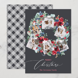 Cartão De Festividades Cinza floral russa 6 fotos coroa de Natal