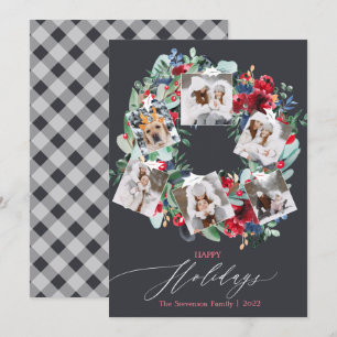Cartão De Festividades Cinza floral russa Fotos da coroa de Natal felizes