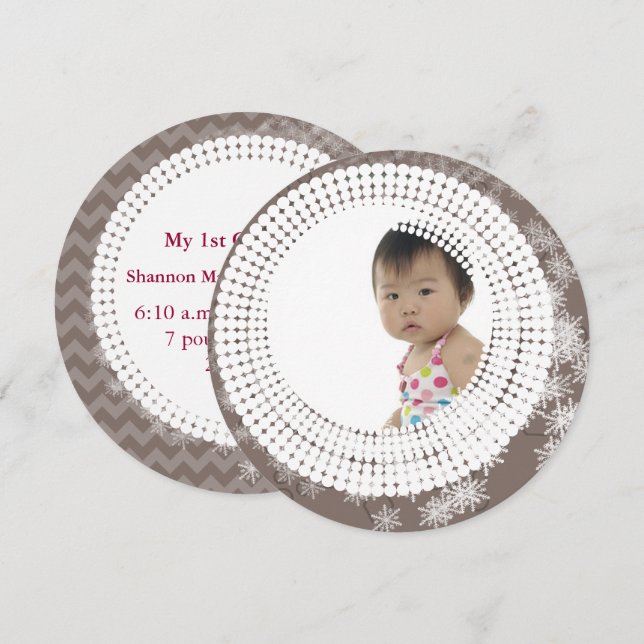 Cartão De Festividades Cinza Fotográfica do bebê Flocos de Neve Meu Natal (Frente/Verso)