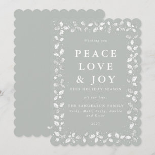 Cartão De Festividades Cinza - Holly Green Peace Love + Joy