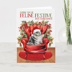 Cartão De Festividades Cinza Natal Persa Gato FELINE Festivo
