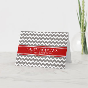 Cartão De Festividades Cinza Red Chevron Novo Endereço de Natal