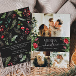 Cartão De Festividades Cinza Verde Moderno 3 Foto Feliz Natal<br><div class="desc">Esta coleção apresenta florais vermelhos de aquarela,  bagas e verde de inverno com tipografia moderna e elegante,  com padrão botânico de inverno.</div>