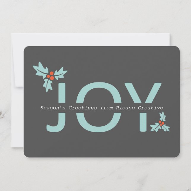 Cartão De Festividades Cinzas Personalizadas e Alegria Laranja E Holly (Frente)
