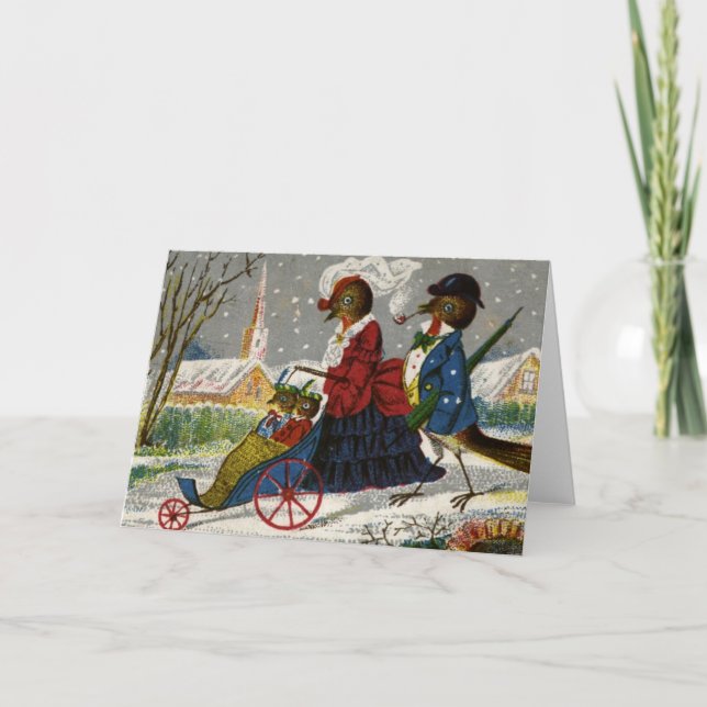 Cartão De Festividades Circa 1870: The Robin family take a stroll (Frente)