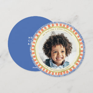 Cartão De Festividades Círculo de Foto com Franja de Aquarela Azul, Verme