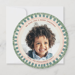 Cartão De Festividades Círculo de Foto com Franja em Aquarela Verde e Mar