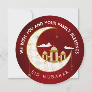 Cartão De Festividades Círculo de Saudação Red Eid Al-Fitr Mubarak