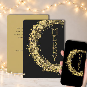 Cartão De Festividades Círculos e Estrelas em Preto Natal Não-Foto