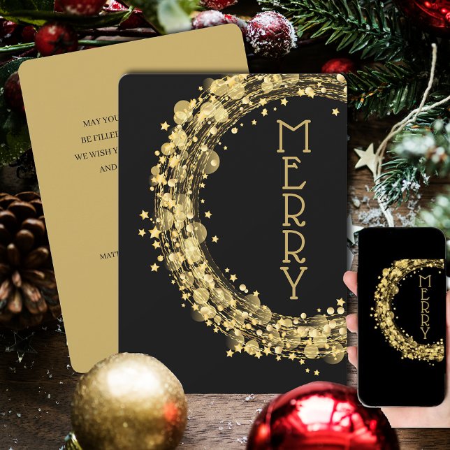 Cartão De Festividades Círculos e Estrelas no Natal Negro Não Foto (Criador carregado)