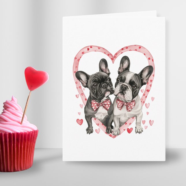 Cartão De Festividades Citação de Dia de os namorados do Bulldog Francês (french bulldog couple in love cute valentines day heart red pink card for dog parents in watercolor)