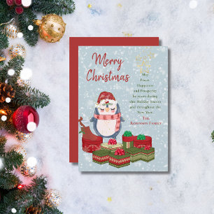 Cartão De Festividades Citação de Feliz Natal Bebê Pinguim Fofinho Chapéu